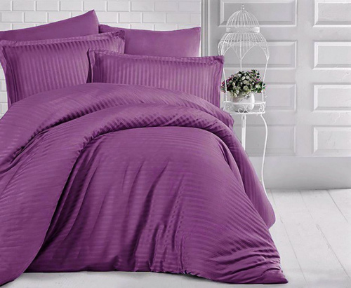 Наволочки 2 шт Страйп-Сатин Фиолетовые (вертикальная полоса)