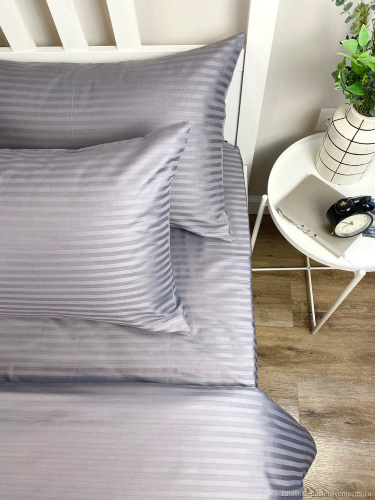Наволочки 2 шт Страйп-Сатин Светло-серые (вертикальная полоса)